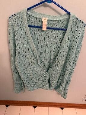 J. Jill Seafoam Open-Knit V-Neck Cardigan